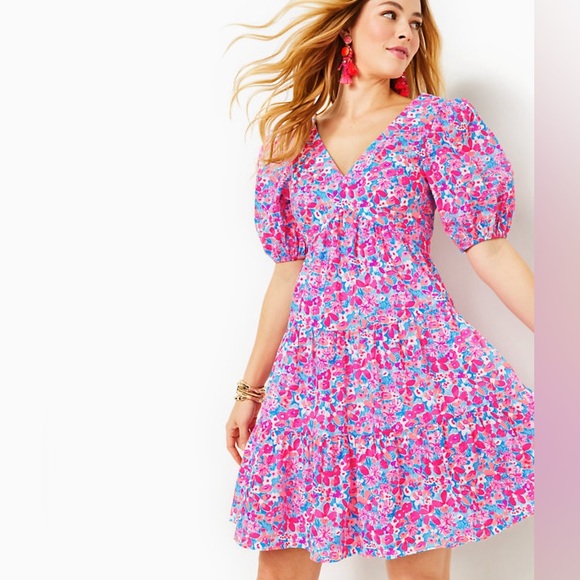 NWT Lilly Pulitzer Nalani Short Sleeve Cotton Dress- 16- Aura Pink Baby Bloomer - Picture 1 of 7